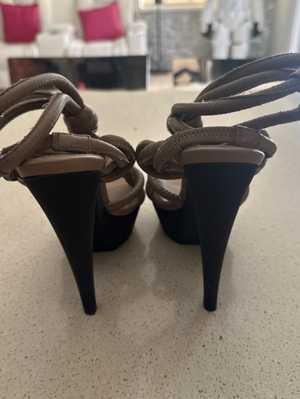 Burberry Taupe Knotted Braided Platform Heels - Picture 2 of 4